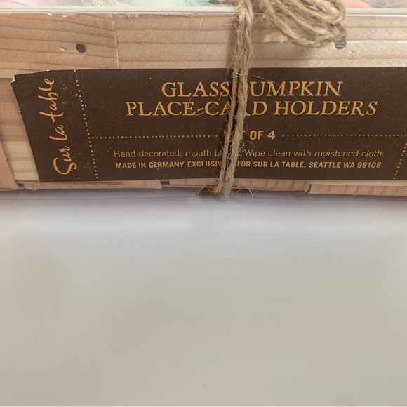 Sur La Table Glass Pumpkin Place Card Holders Made in Germany Set of 4 - Picture 2 of 6